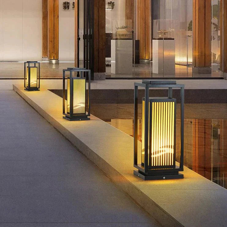 Outdoor Solar Post Light | Cage-Style LED Garden Lamp | IP65 Waterproof Iron & Acrylic | Warm White Lighting | Patio Pathway Yard