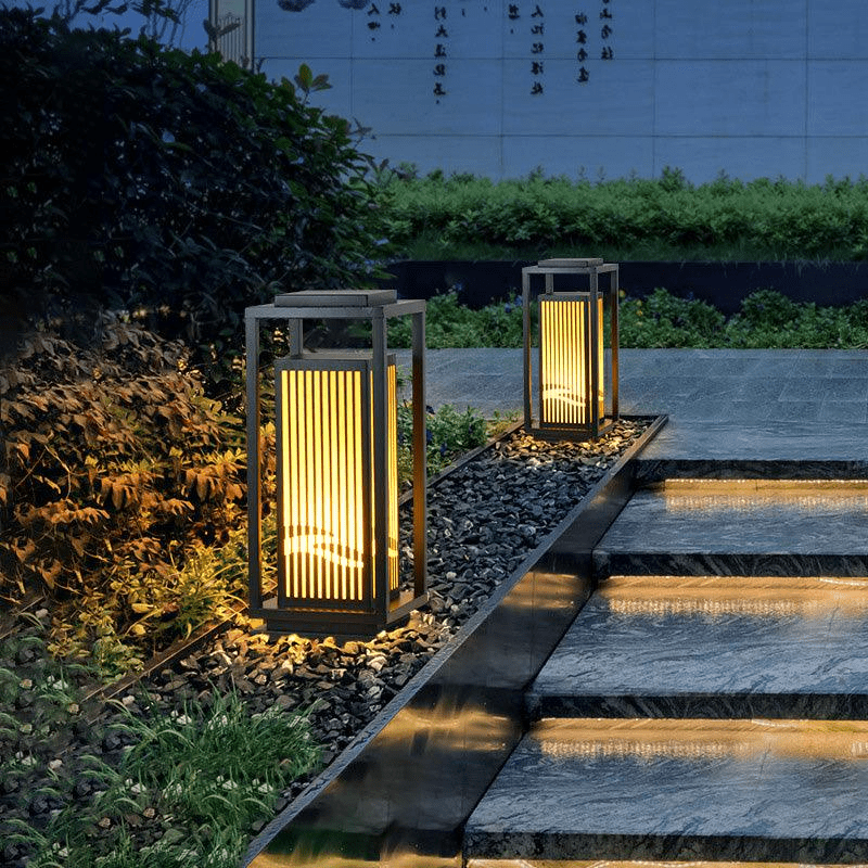 Outdoor Solar Post Light | Cage-Style LED Garden Lamp | IP65 Waterproof Iron & Acrylic | Warm White Lighting | Patio Pathway Yard
