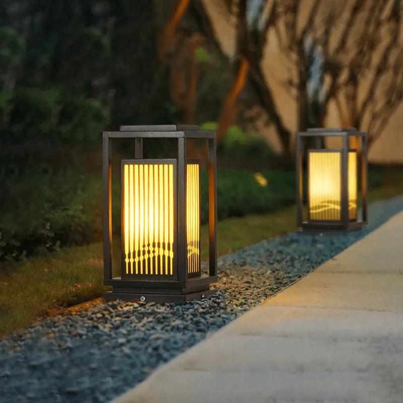 Outdoor Solar Post Light | Cage-Style LED Garden Lamp | IP65 Waterproof Iron & Acrylic | Warm White Lighting | Patio Pathway Yard