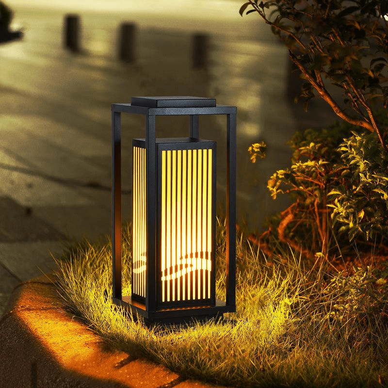 Outdoor Solar Post Light | Cage-Style LED Garden Lamp | IP65 Waterproof Iron & Acrylic | Warm White Lighting | Patio Pathway Yard