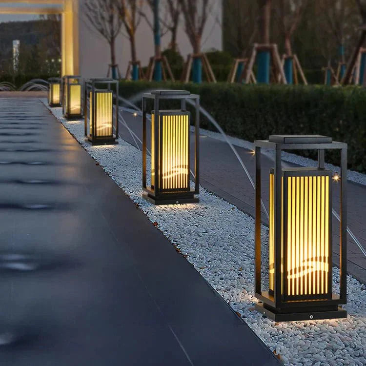 Outdoor Solar Post Light | Cage-Style LED Garden Lamp | IP65 Waterproof Iron & Acrylic | Warm White Lighting | Patio Pathway Yard