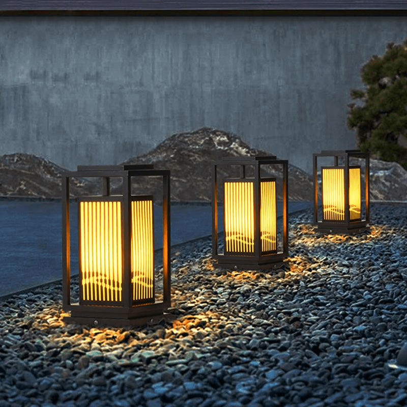 Outdoor Solar Post Light | Cage-Style LED Garden Lamp | IP65 Waterproof Iron & Acrylic | Warm White Lighting | Patio Pathway Yard