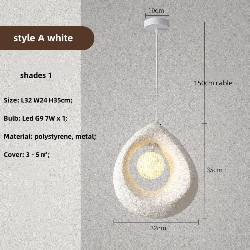 Wabi Sabi Pendant Lamp Natural Minimalist Hanging Light | Textured Organic Design | LED G9 Bulb | 32x35cm with Cord