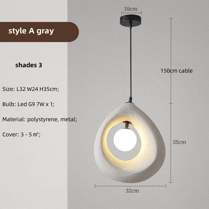 Wabi Sabi Pendant Lamp Natural Minimalist Hanging Light | Textured Organic Design | LED G9 Bulb | 32x35cm with Cord