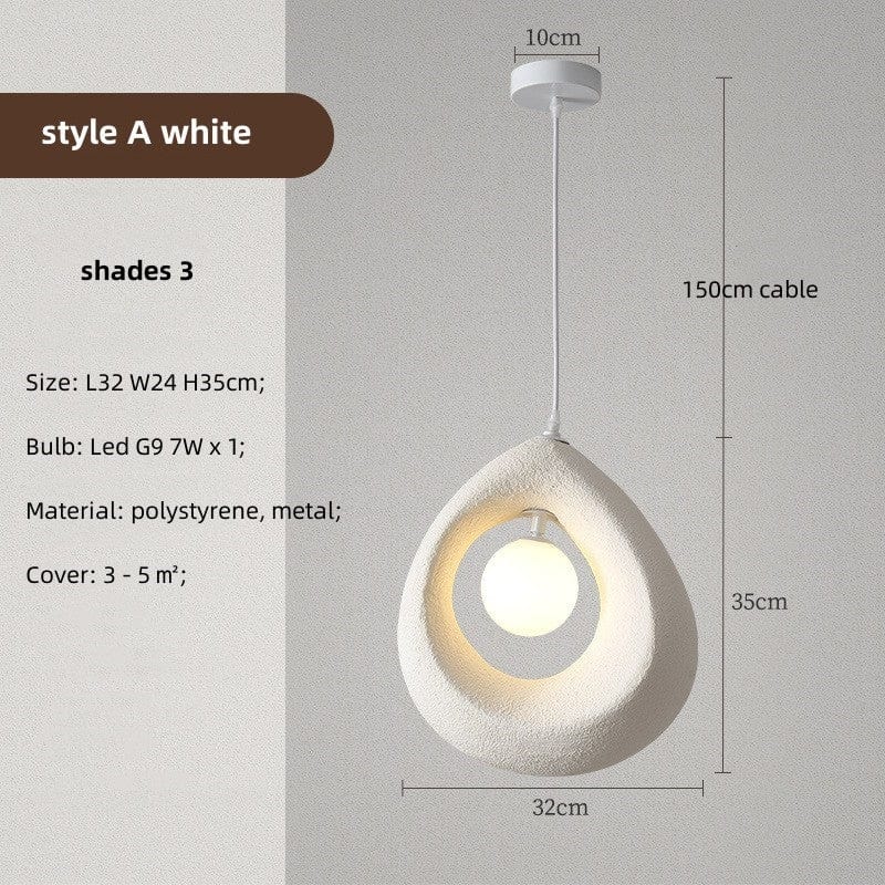 Wabi Sabi Pendant Lamp Natural Minimalist Hanging Light | Textured Organic Design | LED G9 Bulb | 32x35cm with Cord