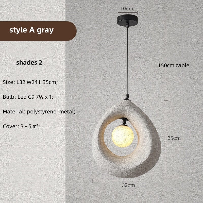 Wabi Sabi Pendant Lamp Natural Minimalist Hanging Light | Textured Organic Design | LED G9 Bulb | 32x35cm with Cord