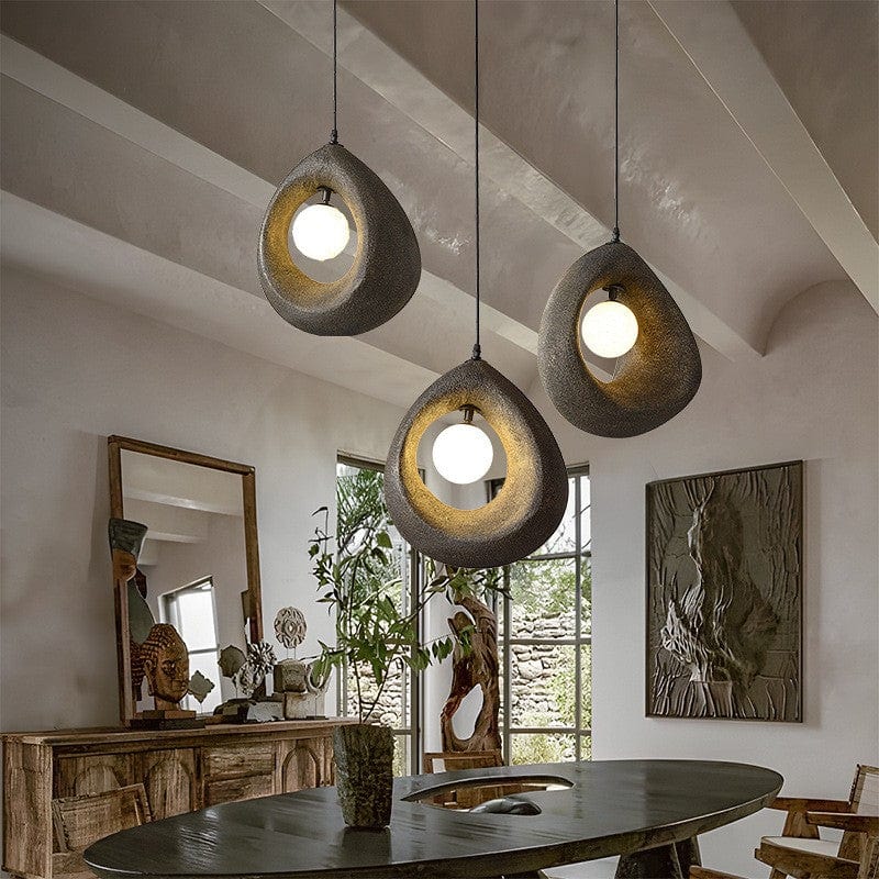 Wabi Sabi Pendant Lamp Natural Minimalist Hanging Light | Textured Organic Design | LED G9 Bulb | 32x35cm with Cord