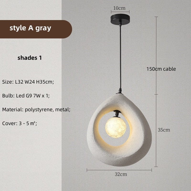 Wabi Sabi Pendant Lamp Natural Minimalist Hanging Light | Textured Organic Design | LED G9 Bulb | 32x35cm with Cord