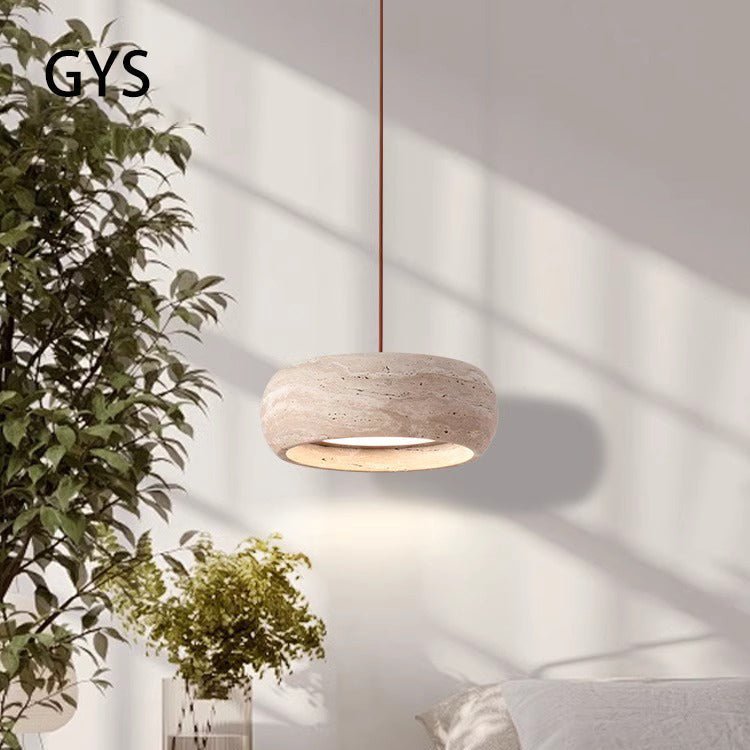 Stone LED Pendant Lamp Wabi Sabi Style | Cream Finish | 18W LED | Adjustable Cord | Ambient Lighting for Bedroom or Dining Space
