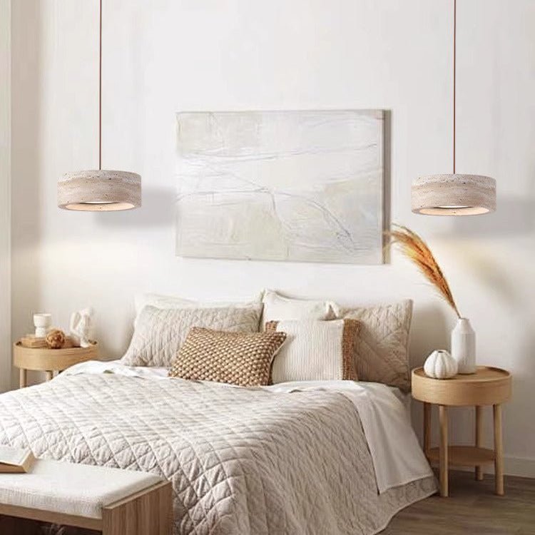 Stone LED Pendant Lamp Wabi Sabi Style | Cream Finish | 18W LED | Adjustable Cord | Ambient Lighting for Bedroom or Dining Space
