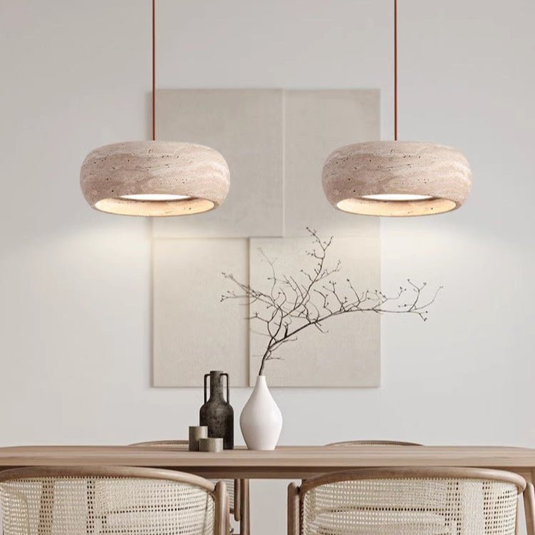 Stone LED Pendant Lamp Wabi Sabi Style | Cream Finish | 18W LED | Adjustable Cord | Ambient Lighting for Bedroom or Dining Space