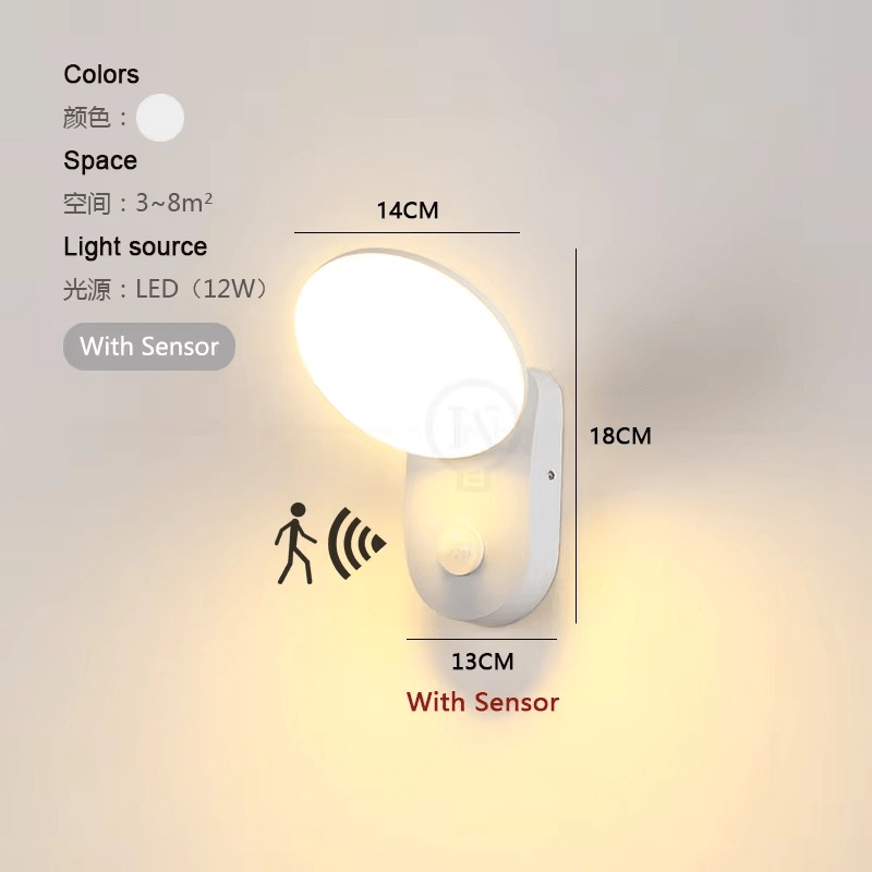 LED Wall Lamp with Motion Sensor Outdoor | IP65 Waterproof | 12W LED | Aluminum Acrylic | Smart Security Lighting for Entrance and Garden