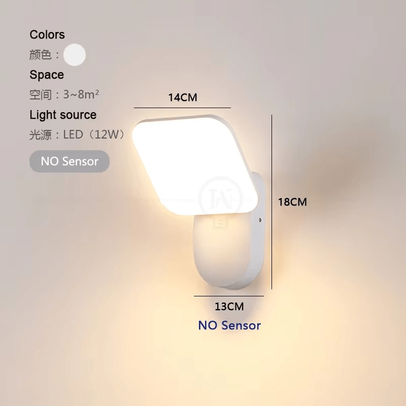LED Wall Lamp with Motion Sensor Outdoor | IP65 Waterproof | 12W LED | Aluminum Acrylic | Smart Security Lighting for Entrance and Garden