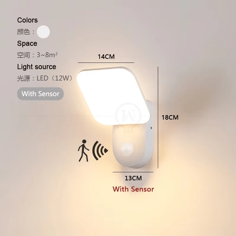 LED Wall Lamp with Motion Sensor Outdoor | IP65 Waterproof | 12W LED | Aluminum Acrylic | Smart Security Lighting for Entrance and Garden