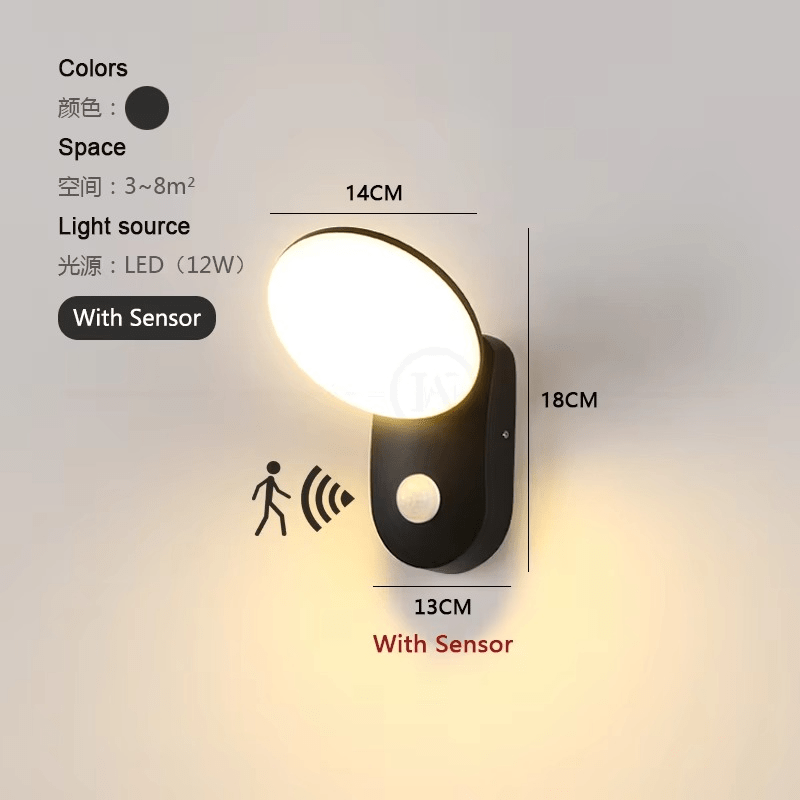 LED Wall Lamp with Motion Sensor Outdoor | IP65 Waterproof | 12W LED | Aluminum Acrylic | Smart Security Lighting for Entrance and Garden