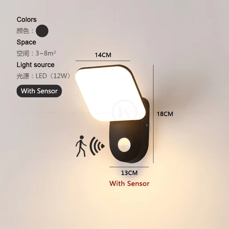 LED Wall Lamp with Motion Sensor Outdoor | IP65 Waterproof | 12W LED | Aluminum Acrylic | Smart Security Lighting for Entrance and Garden