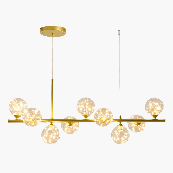 Luxury Dining Table Pendant Lamp 9-Light Linear Chandelier | Iron Glass | 83×24cm | Adjustable Height 1m | Modern Dining Room Lighting