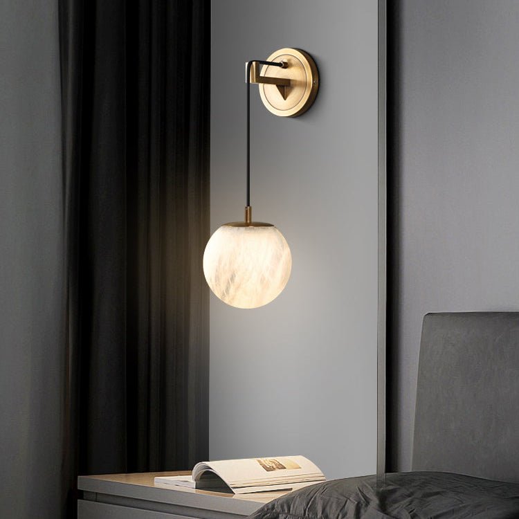 Marbell Minimalist Wall Lamp Marble Copper | E27 LED | Modern Ambient Wall Lighting | Bedroom Hallway Reading Light