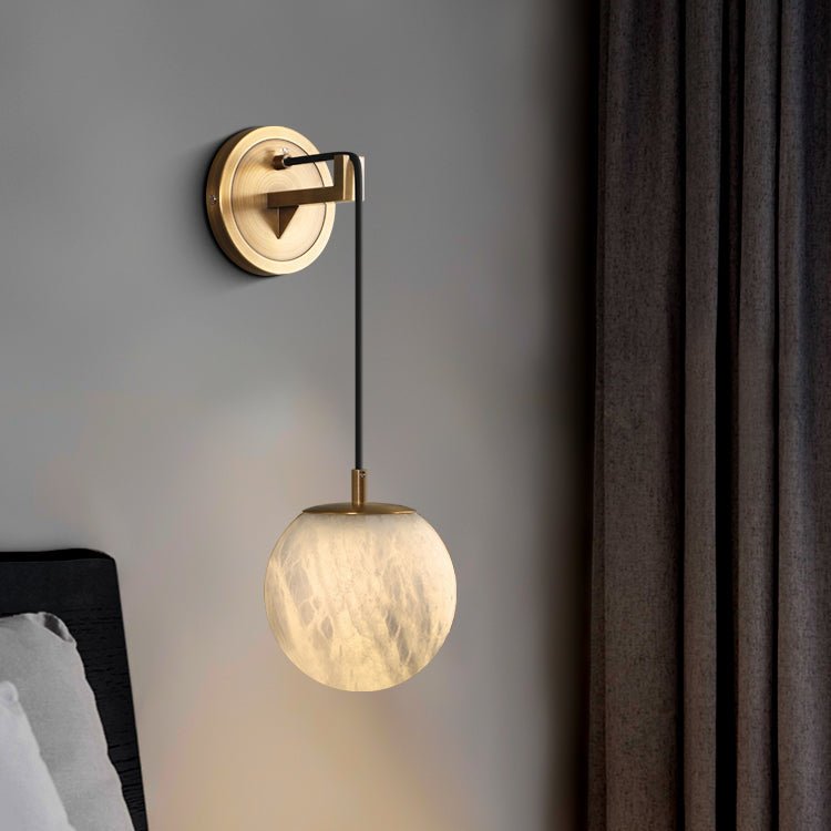 Marbell Minimalist Wall Lamp Marble Copper | E27 LED | Modern Ambient Wall Lighting | Bedroom Hallway Reading Light