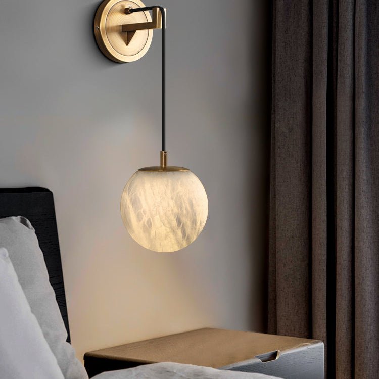 Marbell Minimalist Wall Lamp Marble Copper | E27 LED | Modern Ambient Wall Lighting | Bedroom Hallway Reading Light
