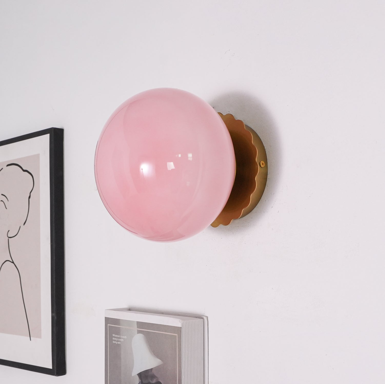 Marshmallow Wall Lamp Pink Glass | Modern Wall Light | Metal Frame | E26 E27 LED Compatible | Decorative Indoor Lighting