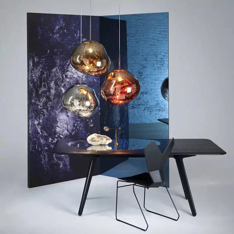 Melt Pendant Lamp Modern Artistic Design | Reflective Finish Hanging Light | E27 Max 40W | Silver Gold Red Smoke Options