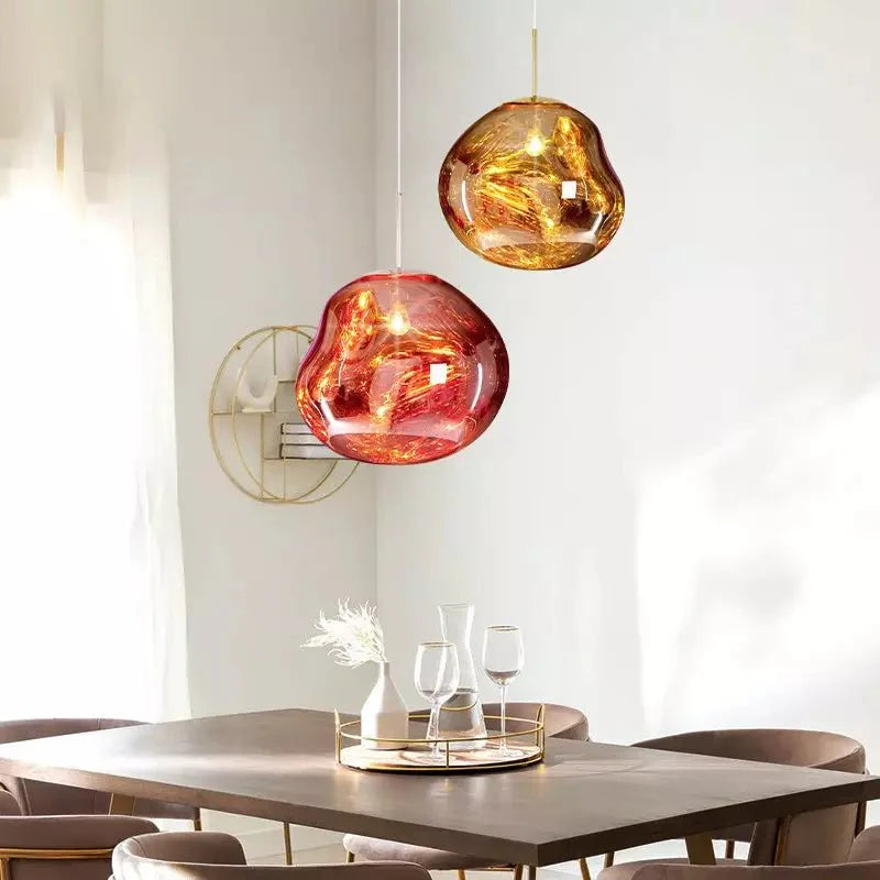 Melt Pendant Lamp Modern Artistic Design | Reflective Finish Hanging Light | E27 Max 40W | Silver Gold Red Smoke Options