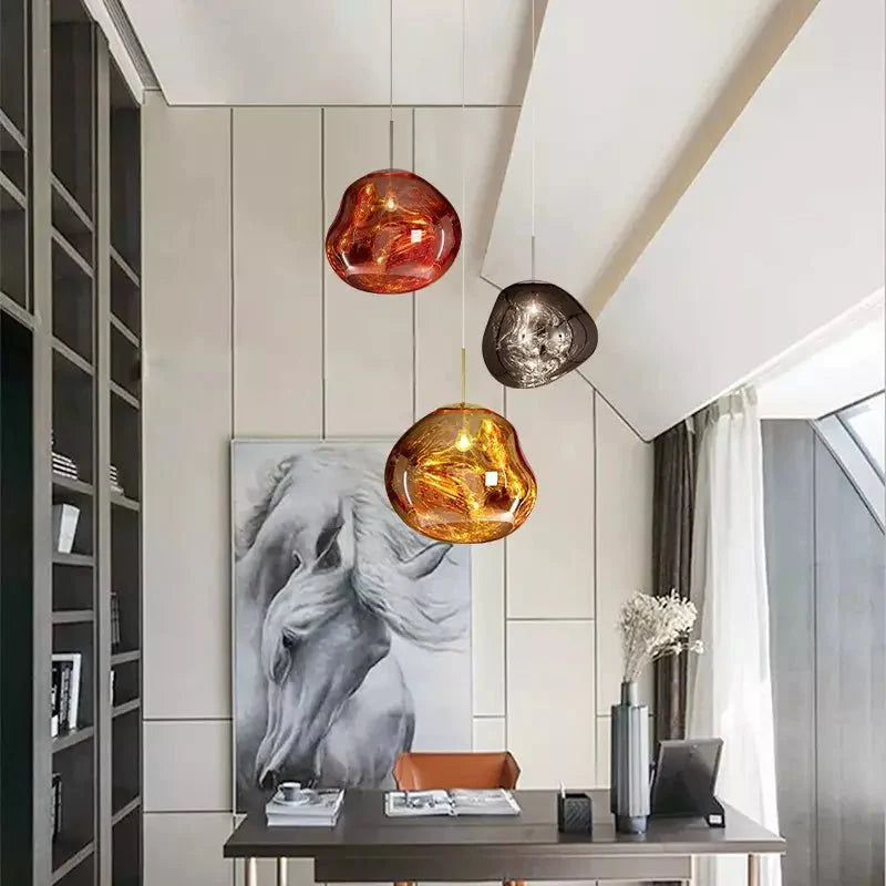 Melt Pendant Lamp Modern Artistic Design | Reflective Finish Hanging Light | E27 Max 40W | Silver Gold Red Smoke Options