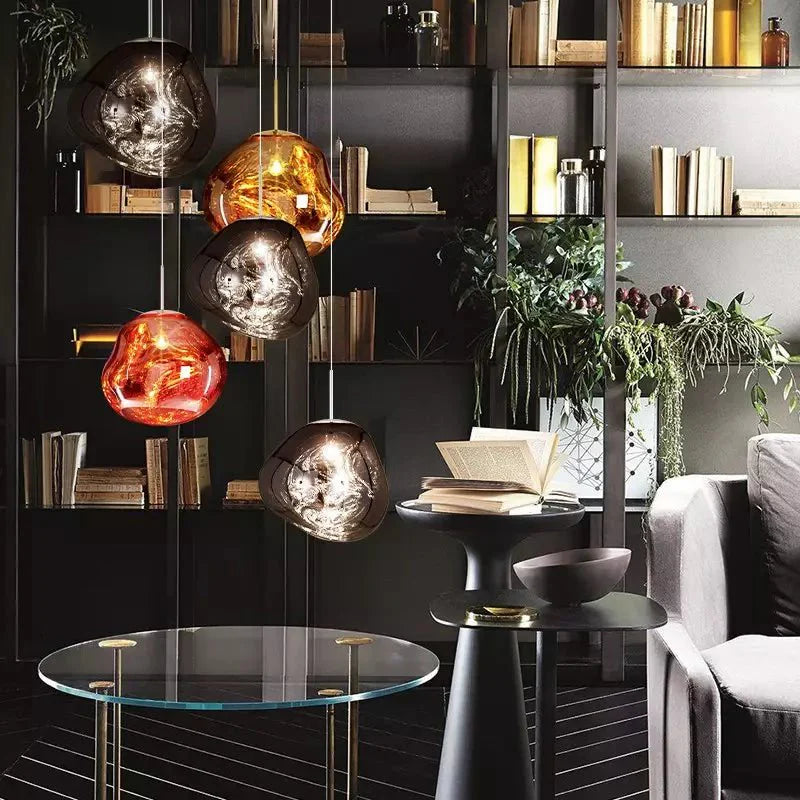 Melt Pendant Lamp Modern Artistic Design | Reflective Finish Hanging Light | E27 Max 40W | Silver Gold Red Smoke Options