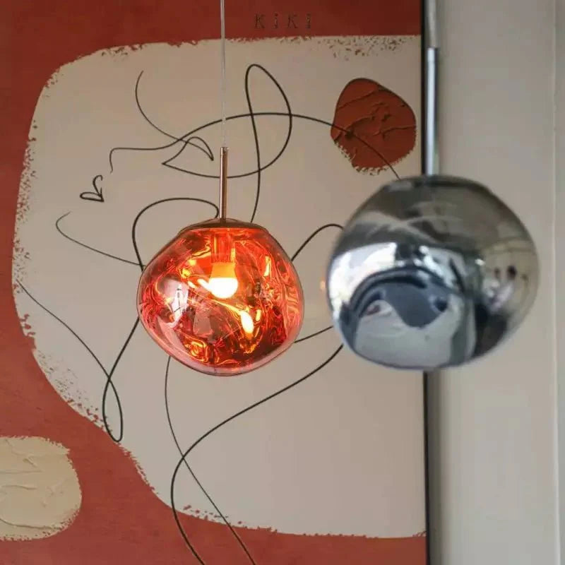 Melt Pendant Lamp Modern Artistic Design | Reflective Finish Hanging Light | E27 Max 40W | Silver Gold Red Smoke Options