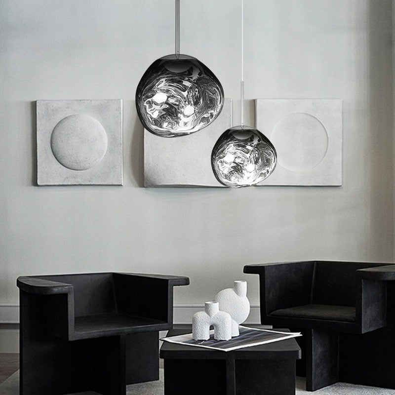Melt Pendant Lamp Modern Artistic Design | Reflective Finish Hanging Light | E27 Max 40W | Silver Gold Red Smoke Options