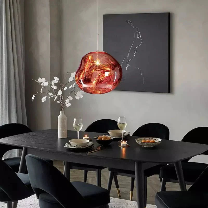Melt Pendant Lamp Modern Artistic Design | Reflective Finish Hanging Light | E27 Max 40W | Silver Gold Red Smoke Options