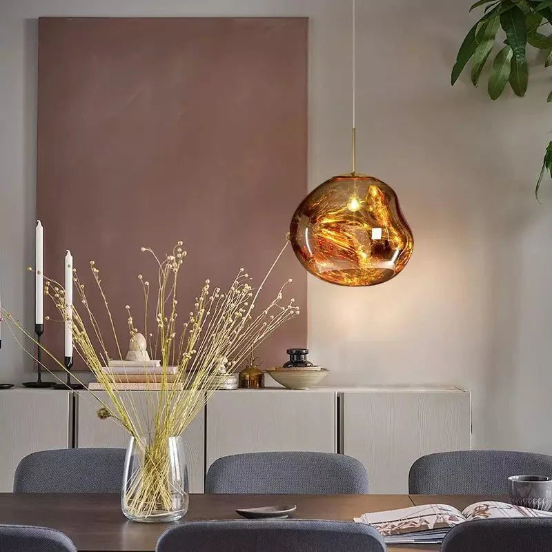 Melt Pendant Lamp Modern Artistic Design | Reflective Finish Hanging Light | E27 Max 40W | Silver Gold Red Smoke Options