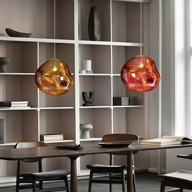 Melt Pendant Lamp Modern Artistic Design | Reflective Finish Hanging Light | E27 Max 40W | Silver Gold Red Smoke Options