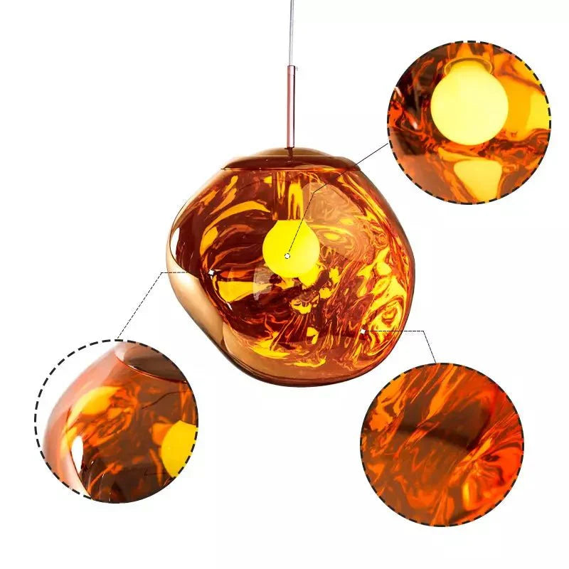Melt Pendant Lamp Modern Artistic Design | Reflective Finish Hanging Light | E27 Max 40W | Silver Gold Red Smoke Options