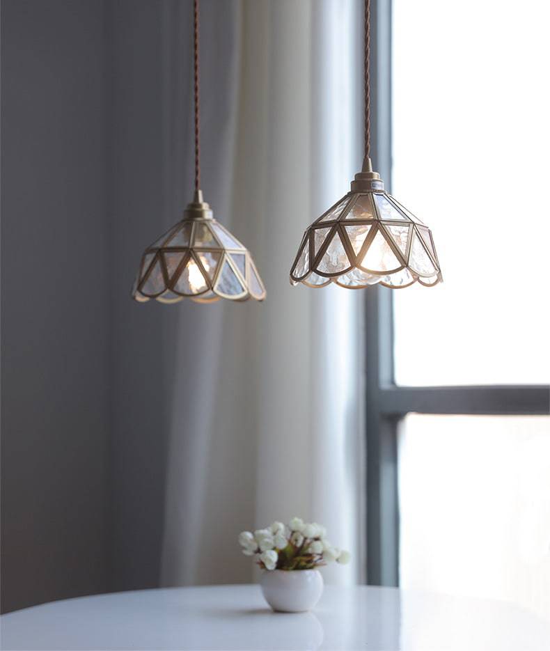 Brass Glass Pendant Light Classic Design | Clear Glass Hanging Lamp | Twisted Fabric Cord | E26 E27 60W | Elegant Ceiling Lighting