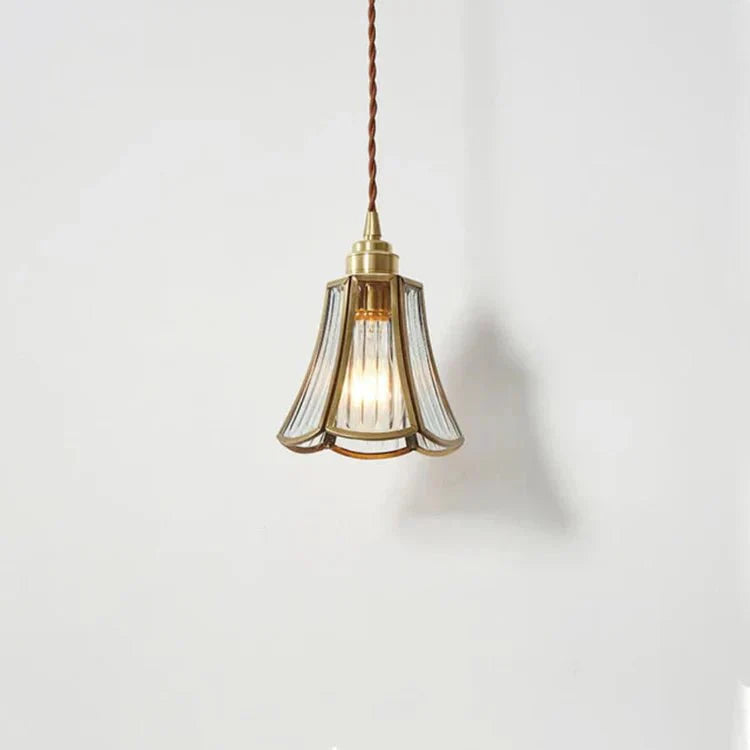 Brass Glass Pendant Light Classic Design | Clear Glass Hanging Lamp | Twisted Fabric Cord | E26 E27 60W | Elegant Ceiling Lighting
