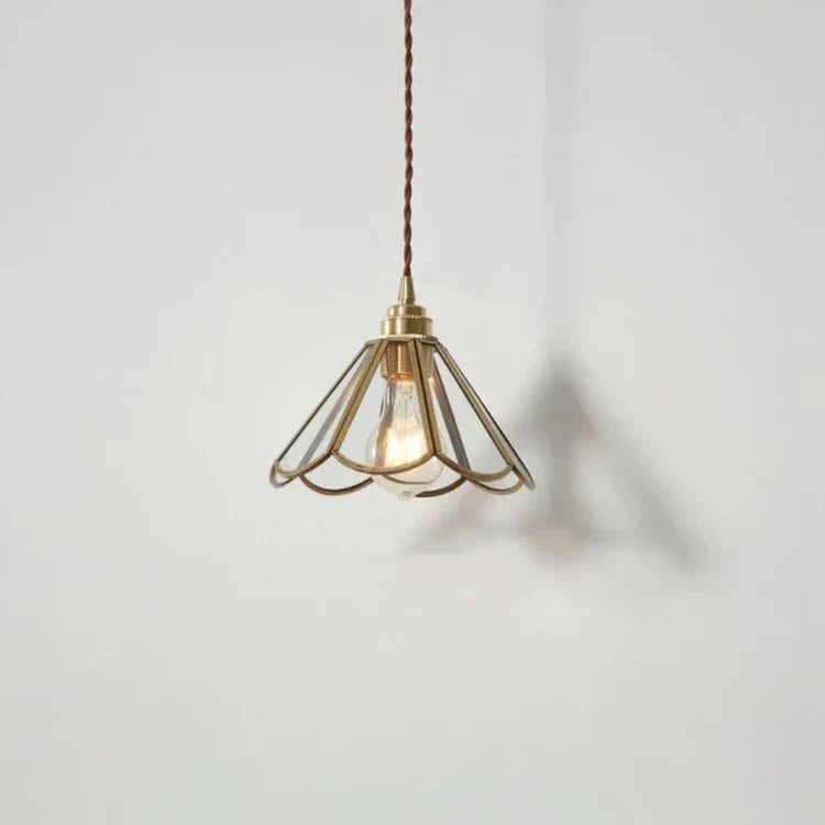 Brass Glass Pendant Light Classic Design | Clear Glass Hanging Lamp | Twisted Fabric Cord | E26 E27 60W | Elegant Ceiling Lighting