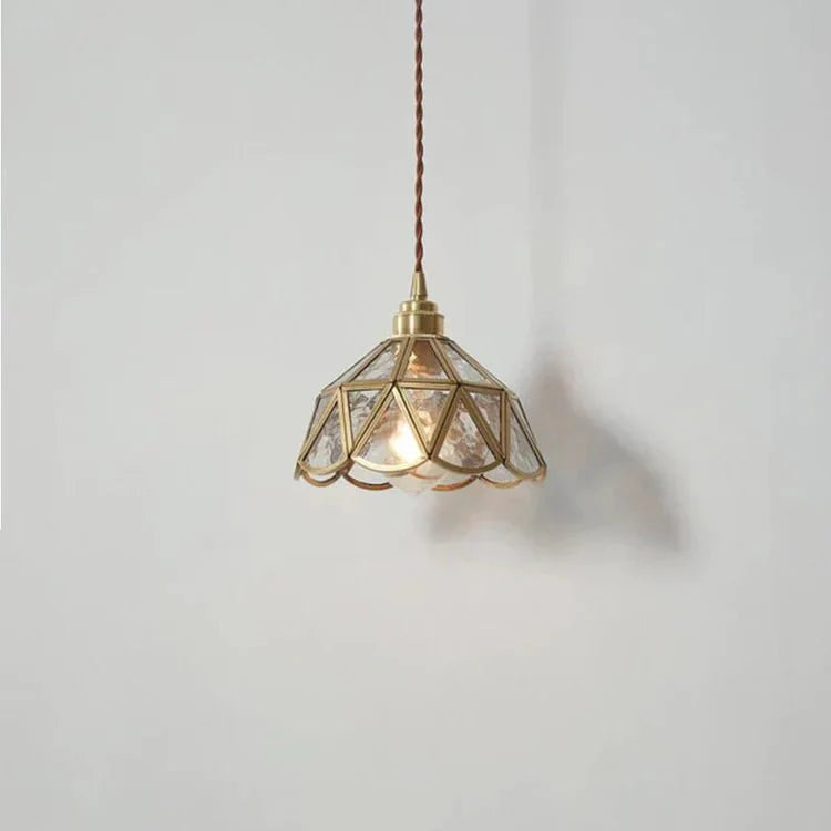 Brass Glass Pendant Light Classic Design | Clear Glass Hanging Lamp | Twisted Fabric Cord | E26 E27 60W | Elegant Ceiling Lighting