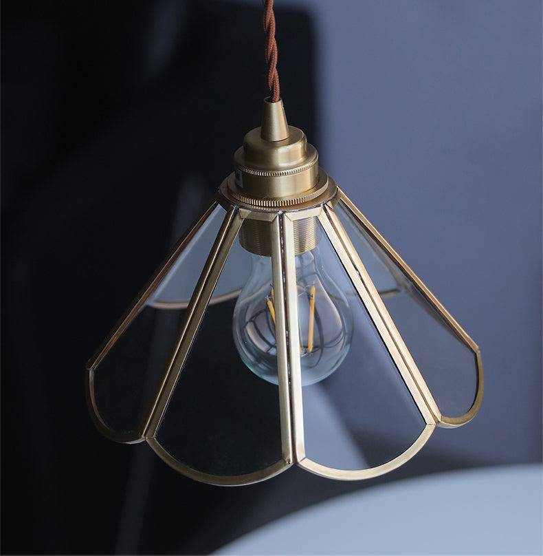 Brass Glass Pendant Light Classic Design | Clear Glass Hanging Lamp | Twisted Fabric Cord | E26 E27 60W | Elegant Ceiling Lighting