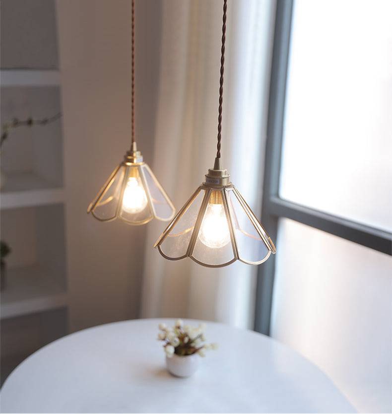 Brass Glass Pendant Light Classic Design | Clear Glass Hanging Lamp | Twisted Fabric Cord | E26 E27 60W | Elegant Ceiling Lighting
