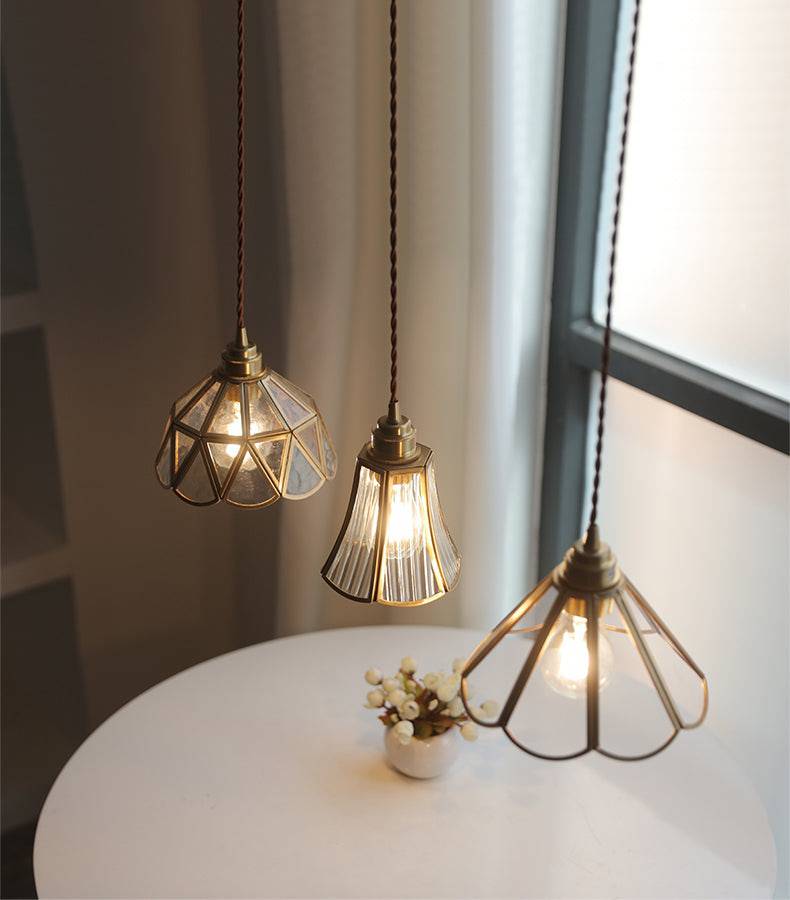 Brass Glass Pendant Light Classic Design | Clear Glass Hanging Lamp | Twisted Fabric Cord | E26 E27 60W | Elegant Ceiling Lighting