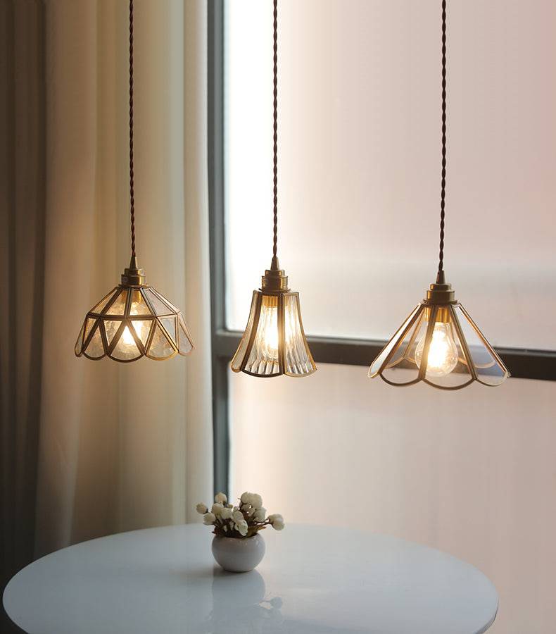 Brass Glass Pendant Light Classic Design | Clear Glass Hanging Lamp | Twisted Fabric Cord | E26 E27 60W | Elegant Ceiling Lighting
