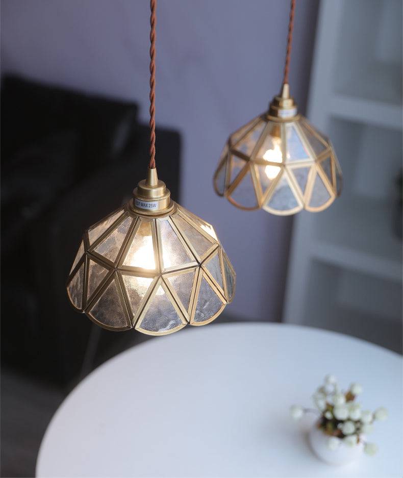 Brass Glass Pendant Light Classic Design | Clear Glass Hanging Lamp | Twisted Fabric Cord | E26 E27 60W | Elegant Ceiling Lighting