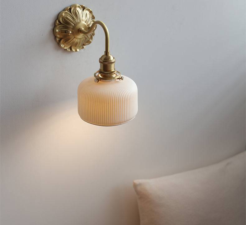 Brass Ceramic Wall Lamp | White Ceramic Shade with Antique Brass Finish | E26/E27 LED Compatible | Classic Elegant Lighting