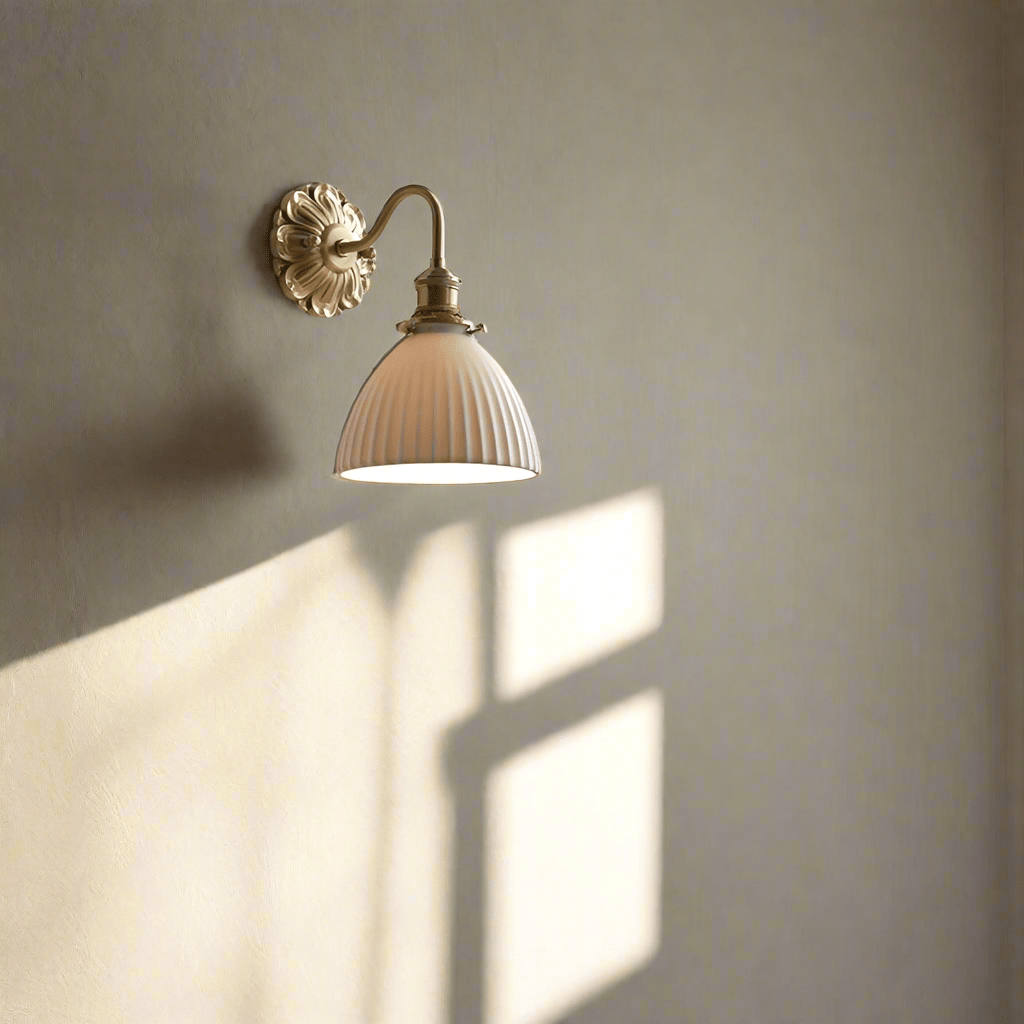 Brass Ceramic Wall Lamp | White Ceramic Shade with Antique Brass Finish | E26/E27 LED Compatible | Classic Elegant Lighting