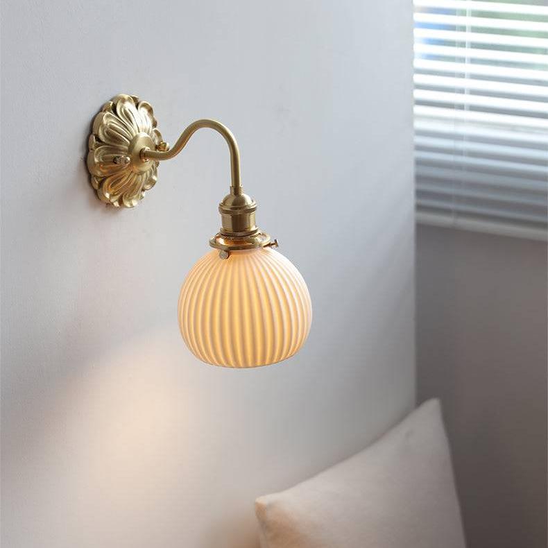 Brass Ceramic Wall Lamp | White Ceramic Shade with Antique Brass Finish | E26/E27 LED Compatible | Classic Elegant Lighting