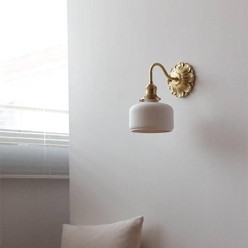 Brass Ceramic Wall Lamp | White Ceramic Shade with Antique Brass Finish | E26/E27 LED Compatible | Classic Elegant Lighting