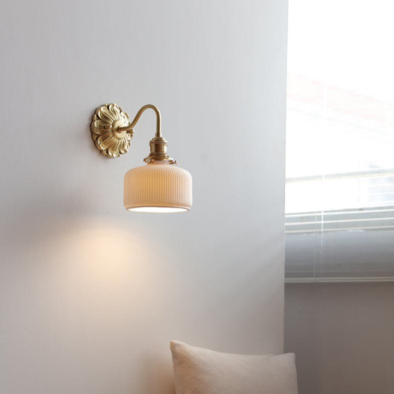 Brass Ceramic Wall Lamp | White Ceramic Shade with Antique Brass Finish | E26/E27 LED Compatible | Classic Elegant Lighting