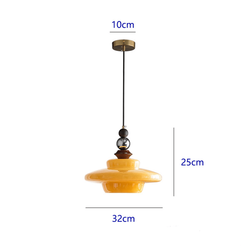 Medieval Style Glass Pendant Light Dining Room | Beige Glass Shade | Wood & Metal Fixture | E27 Ceiling Light | Warm Ambient Lighting